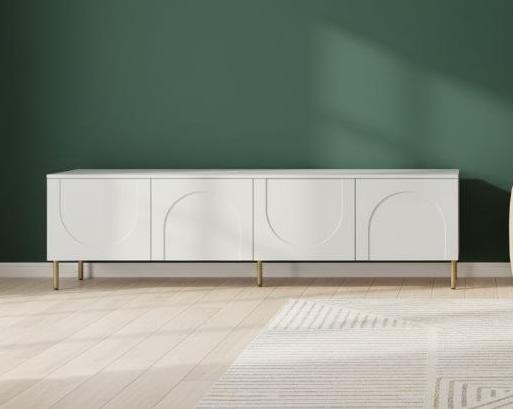 Тумба ТВ Лео Премиум 2000 (Эмаль Белая, внутри ЛДСП белое)