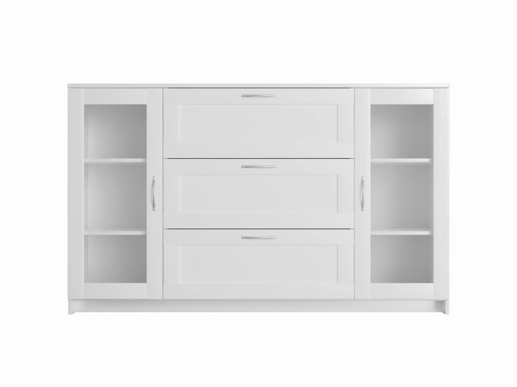 Тумба СИРИУС длинная с двумя стеклянными дверьми и тремя ящиками