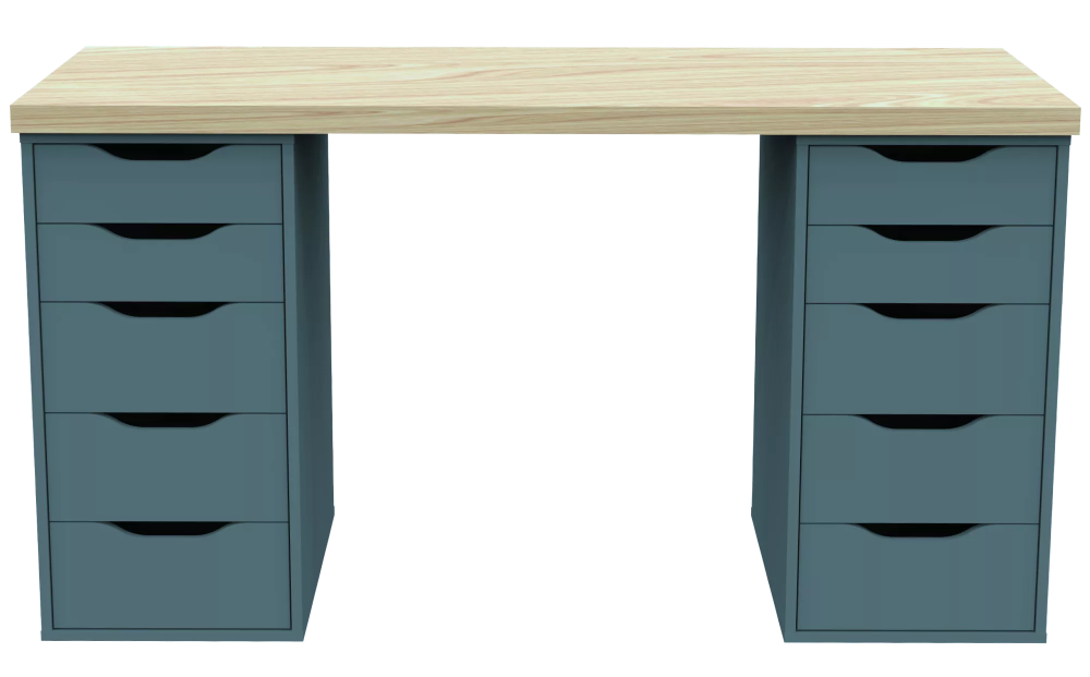 Стол письменный Ингар 2/55 140x75x55, дуб беленый/серо-бирюзовый