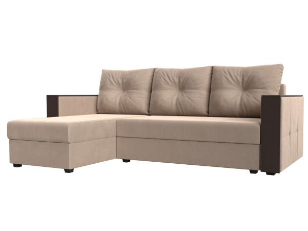 Диван угловой Валенсия Лайт левый угол Велюр (Бежевый)