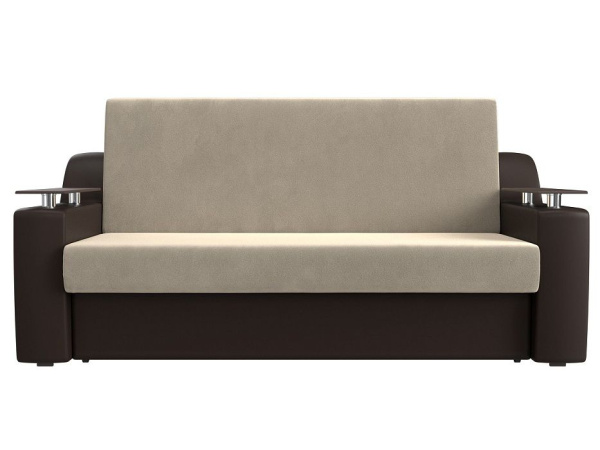 Диван прямой аккордеон Сенатор 160 Микровельвет\Экокожа (Бежевый\Коричневый)