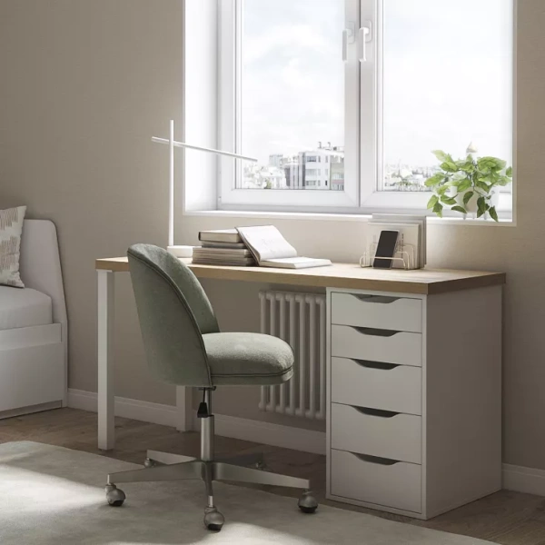 Стол письменный Ингар 2/5Т 140x75x55, дуб беленый/белый