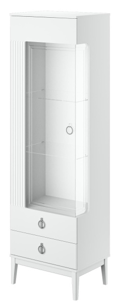 Шкаф с витриной Фарго однодверный левый (ЛЕВЫЙ,ЛДСП Белый снег/Лак белый)