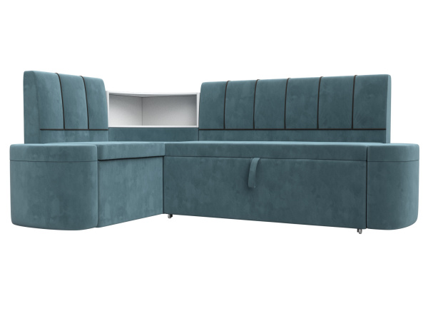 Диван кухонный угловой Тефида левый угол Велюр (Бирюзовый\Коричневый)