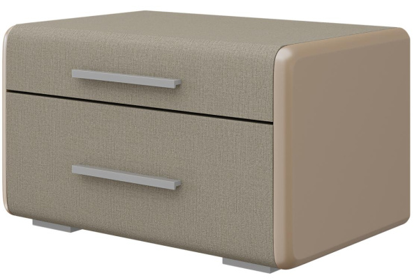 Тумба прикроватная Вива 2 ящика (ЛДСП Латте./МДФ (пл.) Мокко глянец,Текстиль)