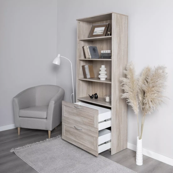 Стеллаж СИРИУС широкий, с двумя ящиками и четырьмя полками