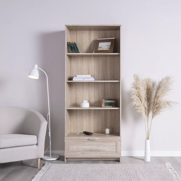 Стеллаж СИРИУС широкий, с ящиком и четырьмя полками