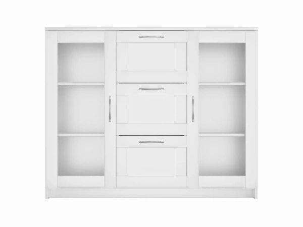 Тумба СИРИУС с двумя стеклянными дверьми и тремя ящиками (Цвет белый)