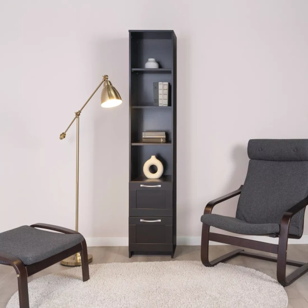 Стеллаж СИРИУС узкий, с двумя ящиками и четырьмя полками