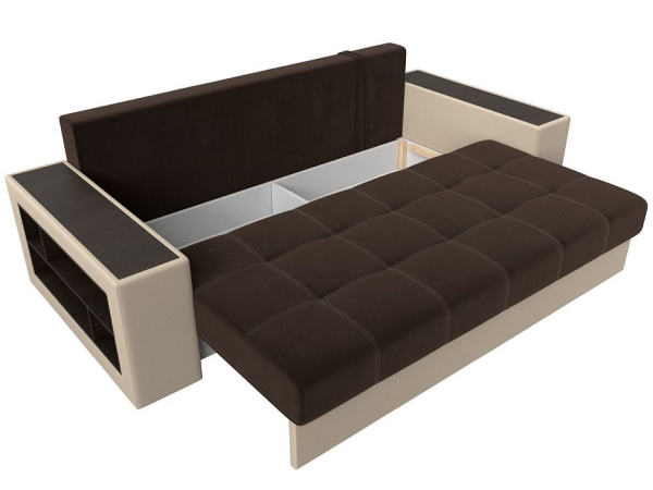 Диван прямой Дубай полки слева Микровельвет\Экокожа