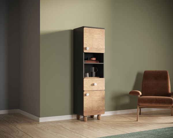 Шкаф узкий с одним ящиком и дверками Split SP09