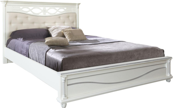 Кровать двойная Валенсия Д Классик с мягким изголовьем (Слоновая кость с серебром 1800*2000)