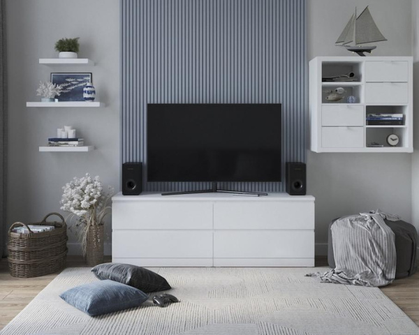 Комод Варма 4Д низкий с четырьмя ящиками, Белый