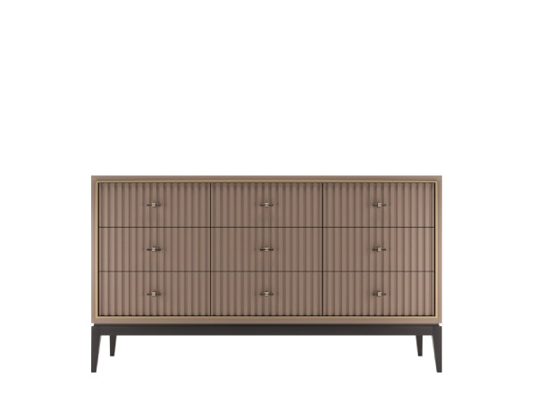 Комод Nice 9 ящиков фасад с фрезеровкой (Пудровый/Черный/золото)