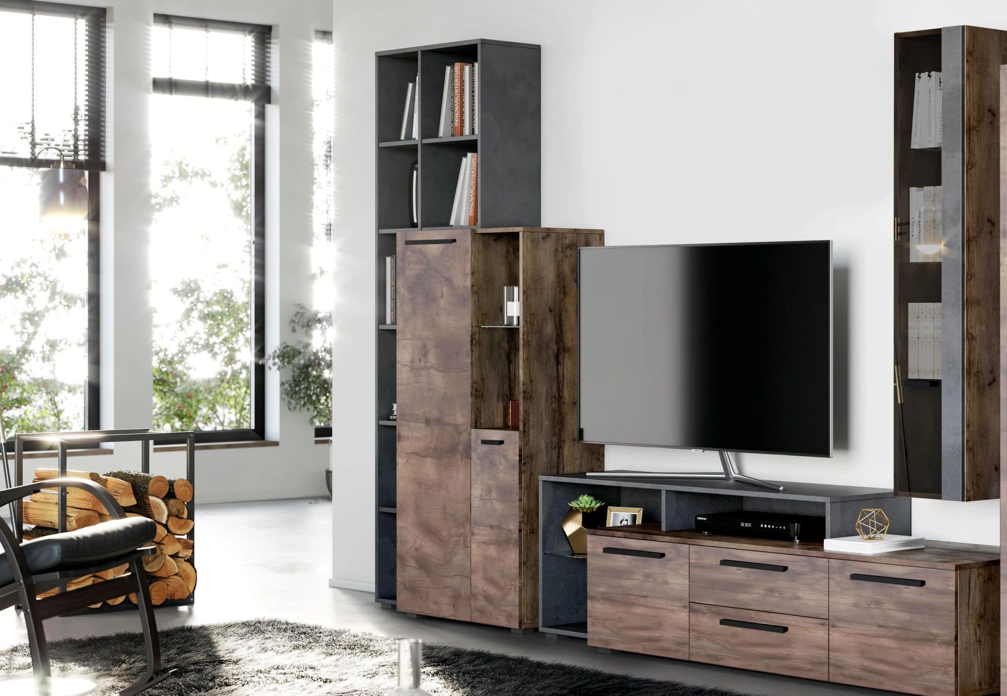 Стеллаж с тумбой 2 дв Глазго гостиная