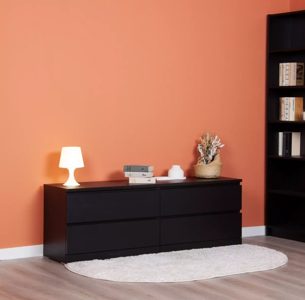 Комод Варма 4Д низкий с четырьмя ящиками, Ясень черный