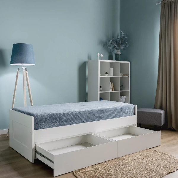 Кровать СИРИУС двуспальная 80 с Лурой и двумя ящиками, белая