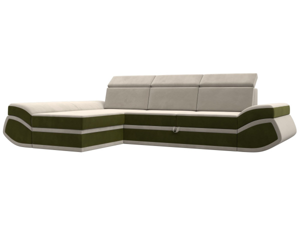 Диван угловой Лига-032 левый угол Микровельвет (Бежевый\Зеленый)