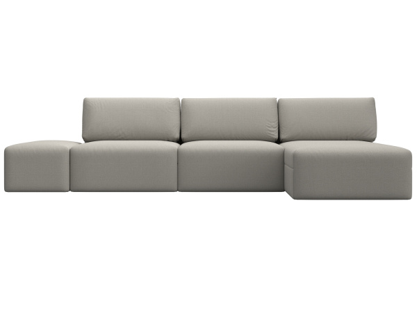 Диван угловой модульный с пуфом Лига-060 НПБ Лонг угол универсальный Рогожка (Амур 02 бежевый)