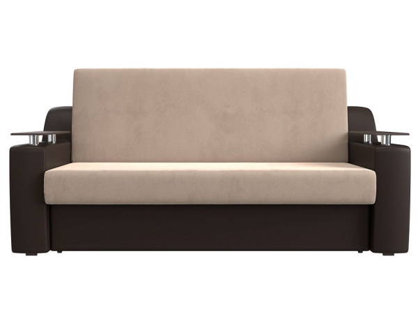 Диван прямой аккордеон Сенатор 140 Велюр\Экокожа (Бежевый\Коричневый)