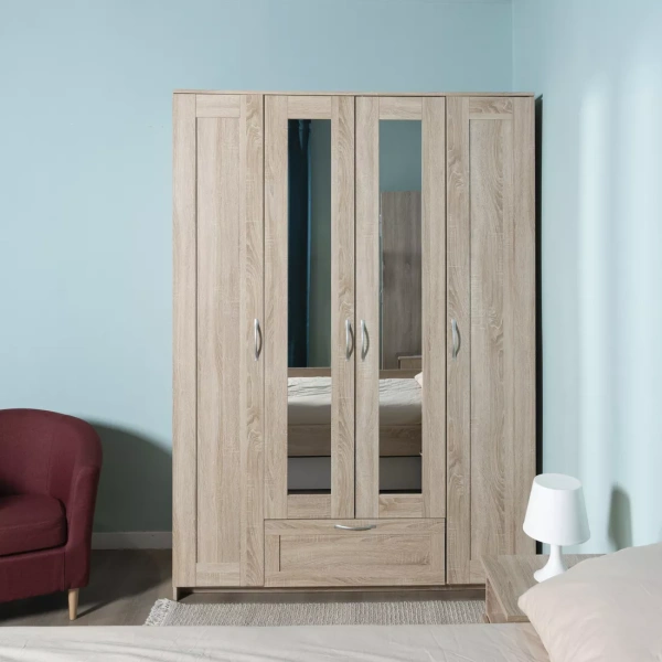 Шкаф СИРИУС четырёхдверный с одним ящиком и двумя зеркалами