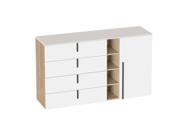 Комод 4 ящ 1 дв Ренн (Белый Аляска/Белый глянец)