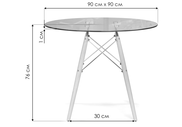 Стол стеклянный PT-151 90х90х76 clear glass / wood