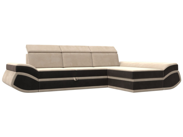 Диван угловой Лига-032 правый угол Велюр (Бежевый\Коричневый)