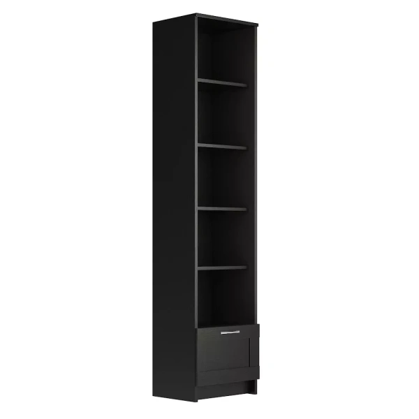 Стеллаж СИРИУС узкий, с ящиком и четырьмя полками (Цвет Дуб Венге)