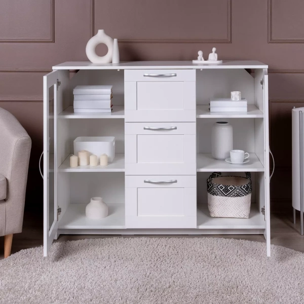 Тумба СИРИУС с двумя стеклянными дверьми и тремя ящиками