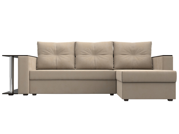 Диван угловой Атланта со столом правый угол Велюр (SEVEN 729 бежевый)