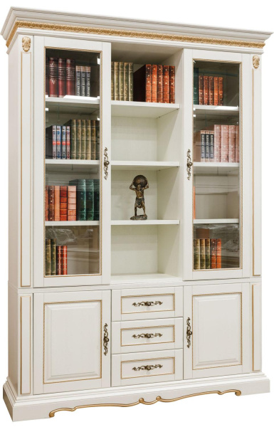 Шкаф комбинированный Милана 3/2 П4.265.2.12(396.12) (Слоновая кость с золочением)