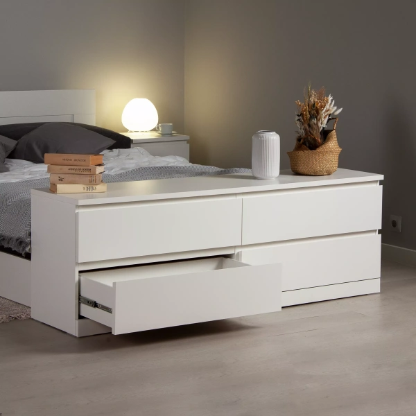 Комод Варма 4Д низкий с четырьмя ящиками, Белый