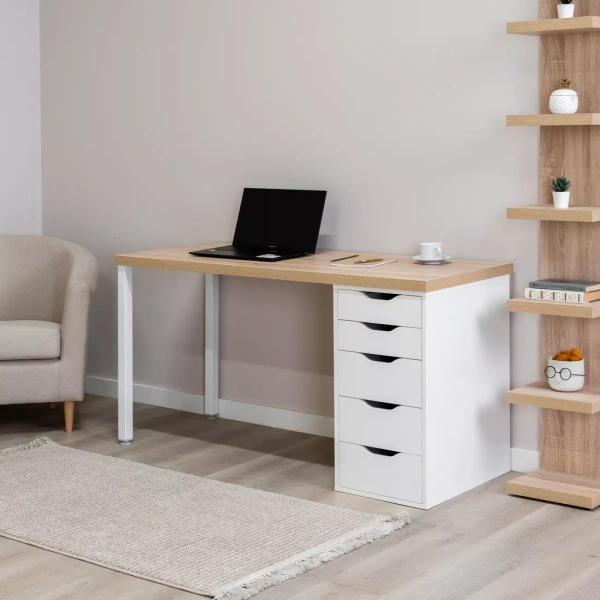 Стол письменный Ингар 2/5Т 140x75x55, дуб беленый/белый