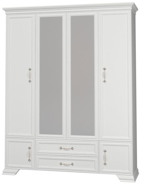 Шкаф распашной Грация ШР-4 два зеркала (ЛДСП/МДФ(рамка) цвет, Белый 2ящ., 2 зеркала)