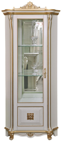 Шкаф с витриной Алези Люкс П1.349.0.13-01 (П350.13-01л) (Слоновая кость с золочением)