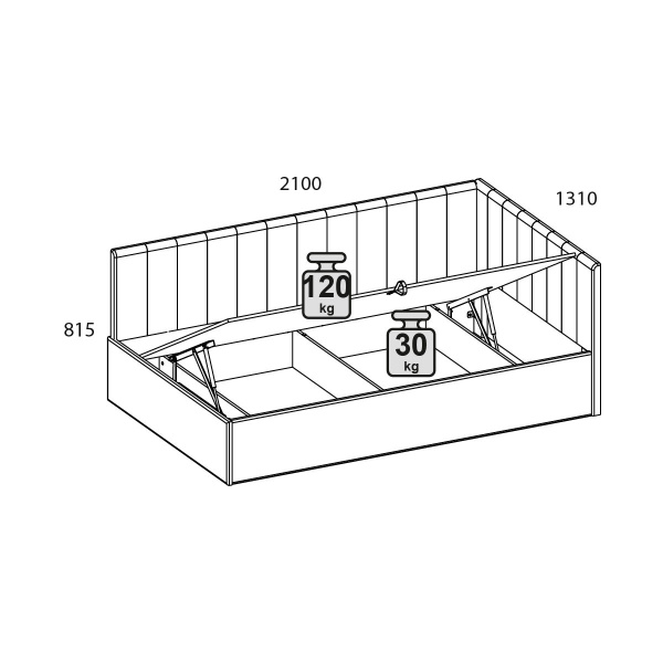 Кровать угловая с подъемником SINGLE 90
