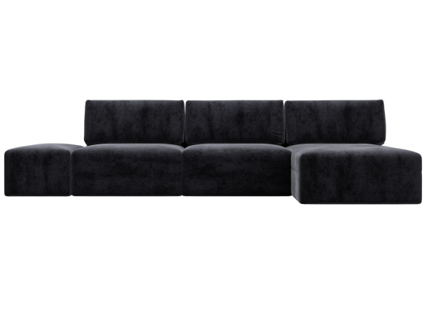 Диван угловой модульный с пуфом Лига-060 НПБ Лонг угол универсальный Велюр (TOWER 11 темно-серый)