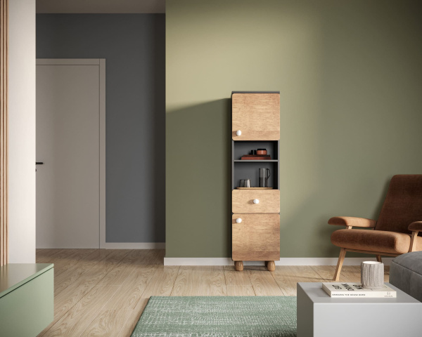 Шкаф узкий с одним ящиком и дверками Split SP09