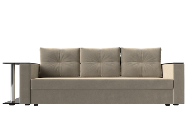 Диван прямой Атланта со столом слева Микровельвет (Бежевый)