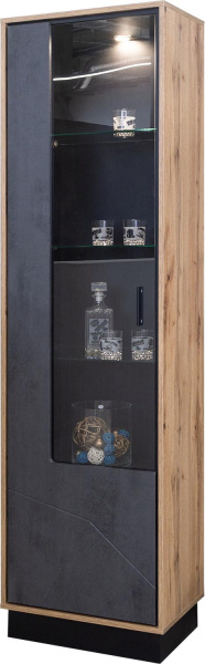 Шкаф с витриной Лайн П6.619.0.01-01 (П619.01) (Камень серый/Дуб вотан/Чёрный)