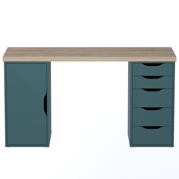 Стол письменный Ингар 2/5/ДВ (Дуб Беленый/Серо-Бирюзовый)