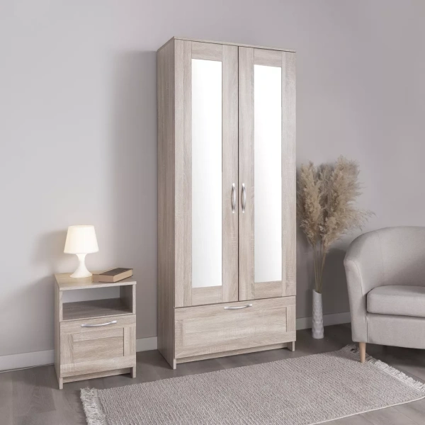 Шкаф СИРИУС двухдверный с одним ящиком и двумя зеркалами