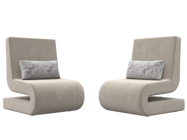 Кресло Волна (2 шт.) Микровельвет\Велюр (Бежевый/Серый)