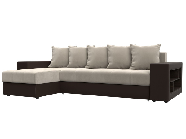 Диван угловой Дубай левый угол Микровельвет\Экокожа (Бежевый\Коричневый)