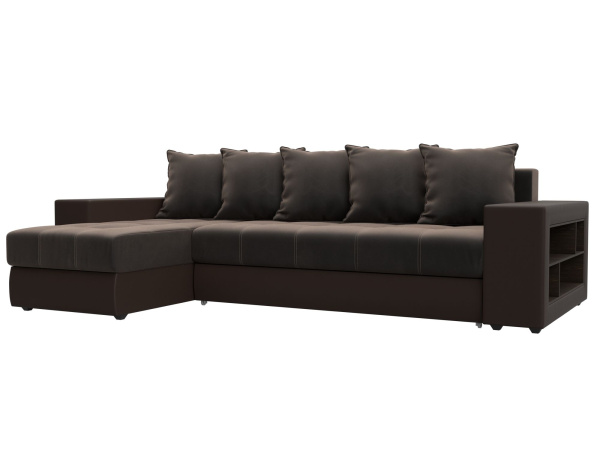 Диван угловой Дубай левый угол Велюр\Экокожа (Коричневый\Коричневый)