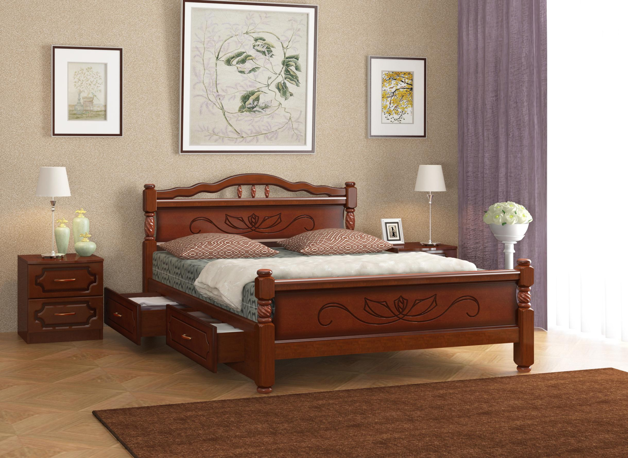 Кровать двуспальная Карина 5 с ящиками