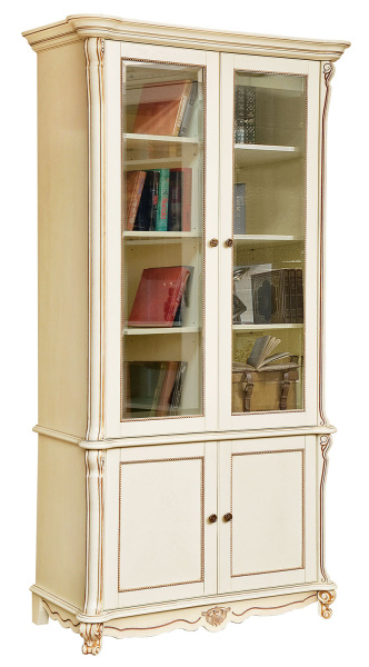 Шкаф комбинированный 2д Алези П1.350.2.01 (Слоновая кость с золочением)