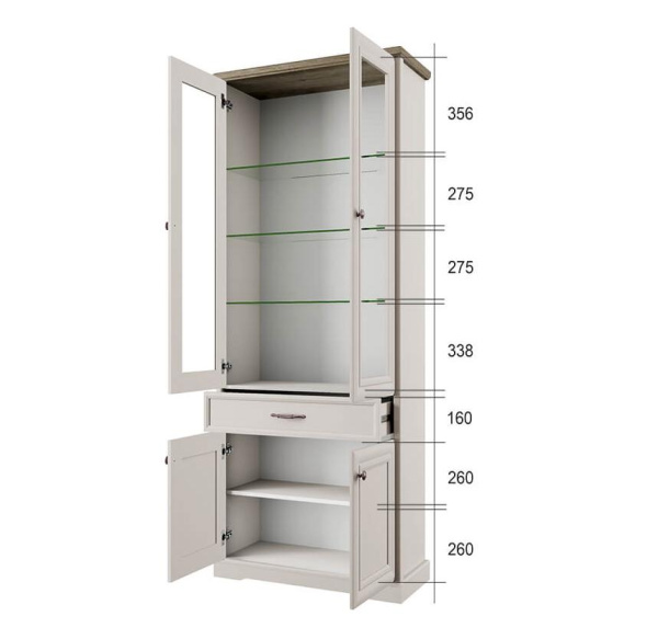 Шкаф с витриной 2V2D1S TOSCANA NEW