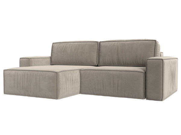 Диван угловой Прага классик левый угол Микровельвет (Бежевый)